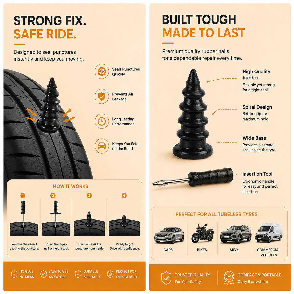 Tubeless Tyre Repair Nails (10 Pcs)