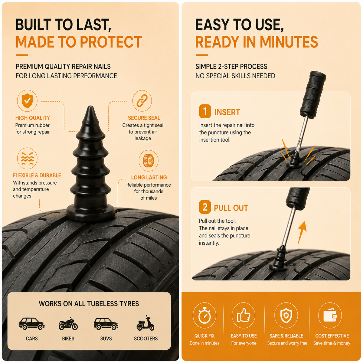 Tubeless Tyre Repair Nails (10 Pcs)