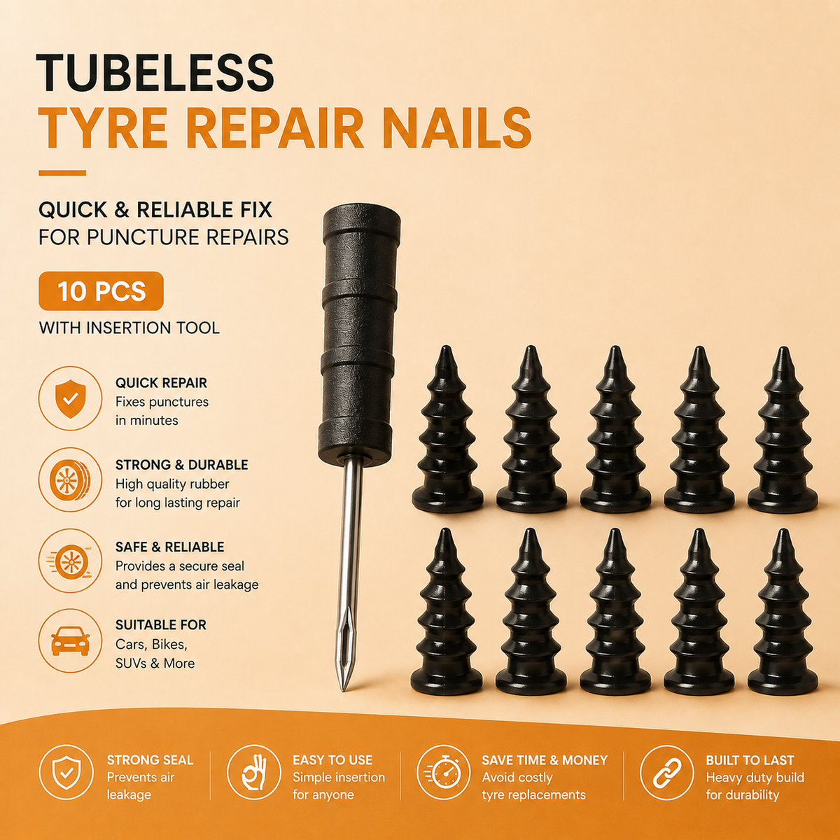Tubeless Tyre Repair Nails (10 Pcs)